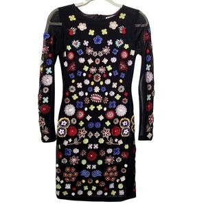 Aqua Capsule Black Embroidered Floral Sheer Bodycon Dress Size M